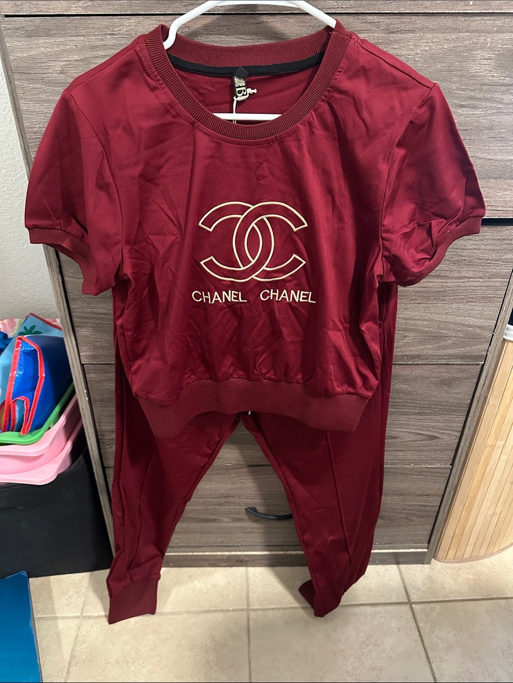 Burgundy Two-Piece CC Logo Lounge Set size S
